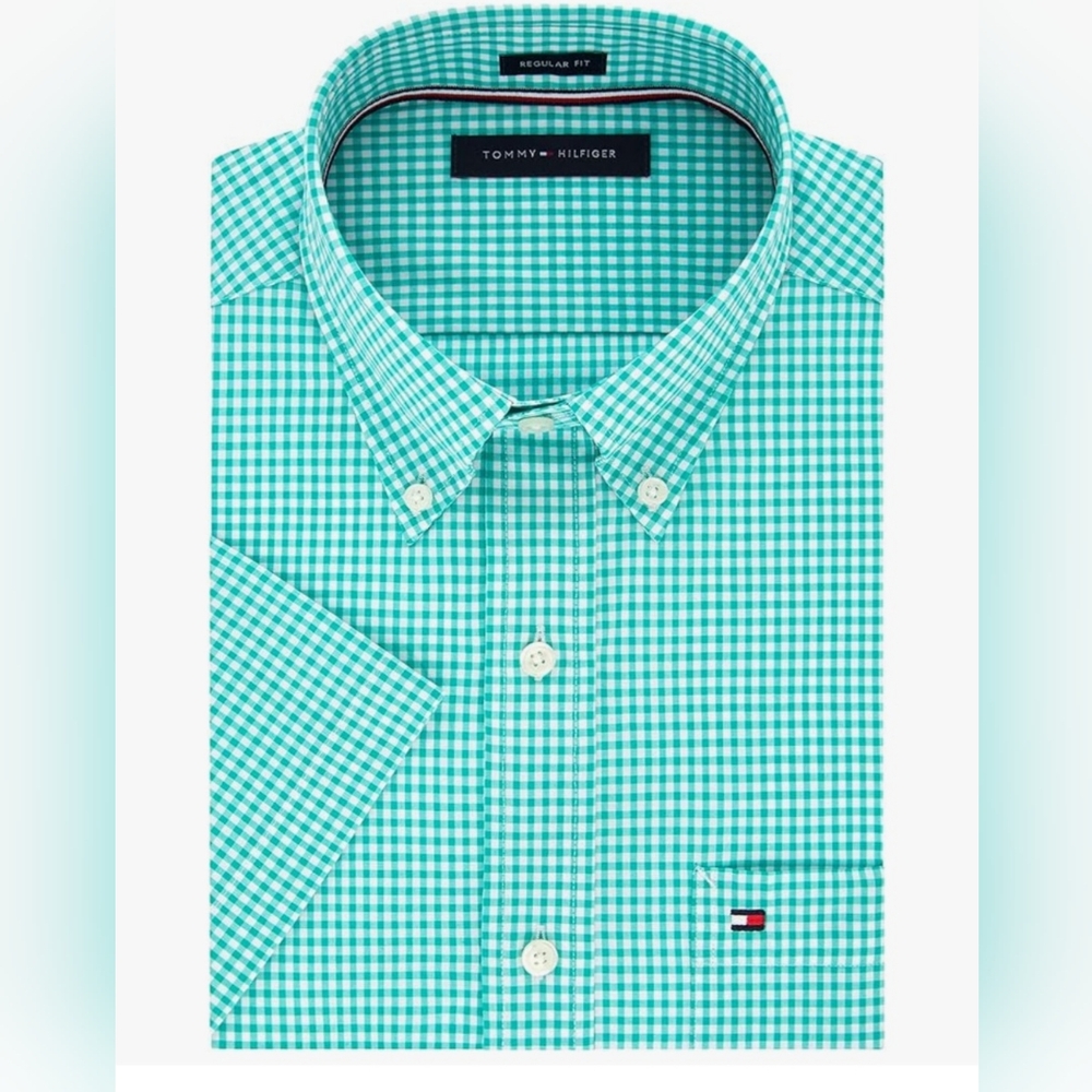 NWOT Tommy Hilfiger Men's 1985 Regular Fit Gingham Button Down Shirt 17 Neck